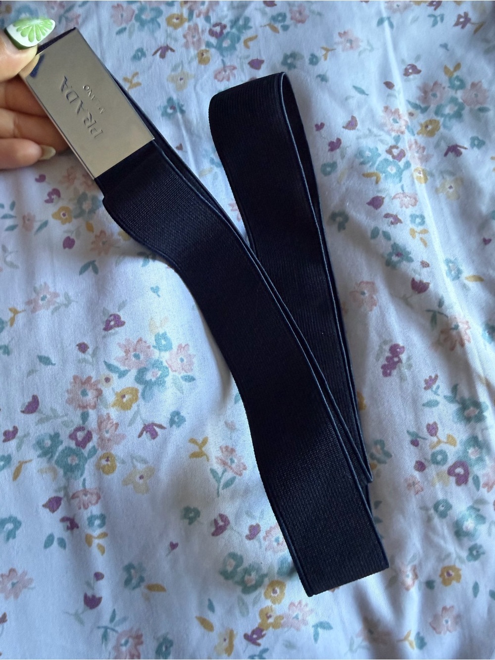 Prada Black Grosgrain Bow Barrette with Silver Plaque - Picture 5 of 7